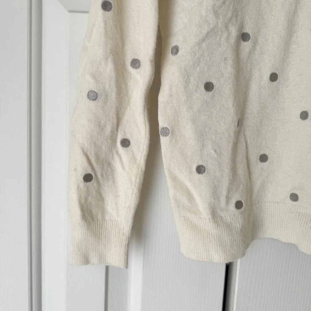 J.Crew Womens V-Neck Sweater Small Cream Grey Polka Dot Colorblock Knit Top